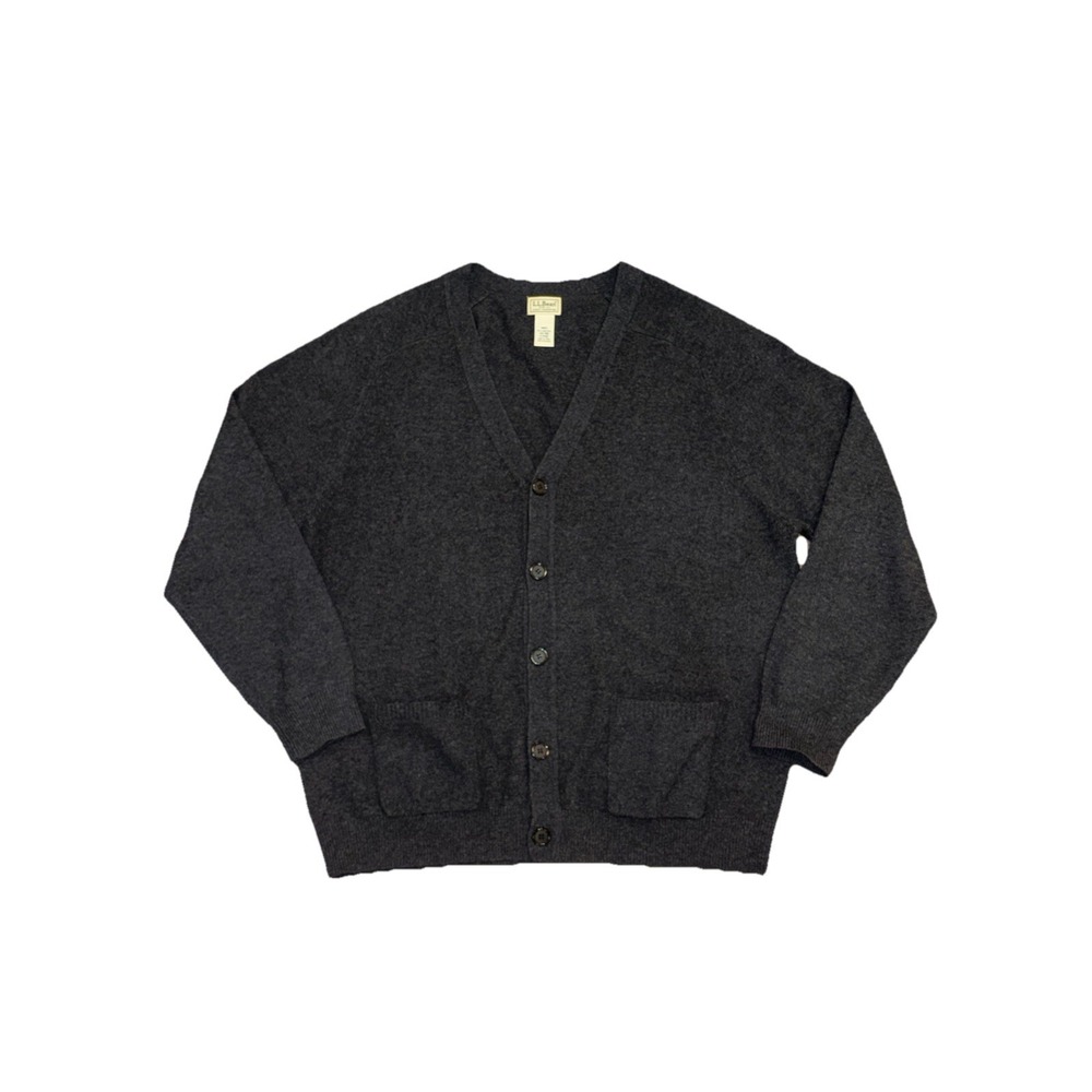 Vintage LL Bean Cardigan Sweater Men's‎ 2XL Gray 100% Lambs Wool Pockets